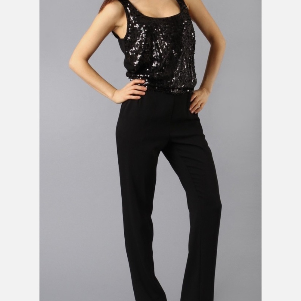Hale Bob Shimmering Black Sequin pants jumpsuit